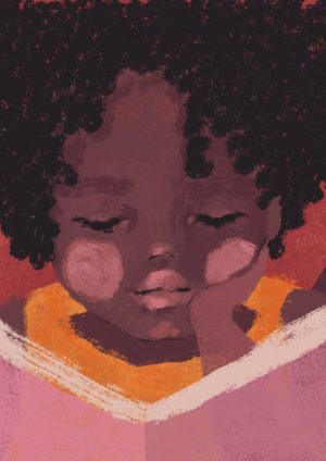 Illustration fille afro-latine lisant